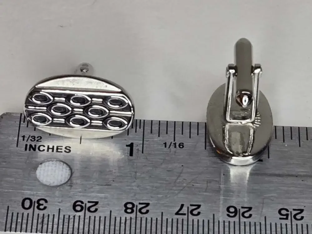 Vintage Swank Mid-Century Modern Oval Cufflinks with Geometric Pattern